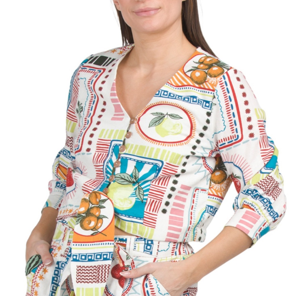 Joie NWT Linen Blend Lemon Fruit Blouse